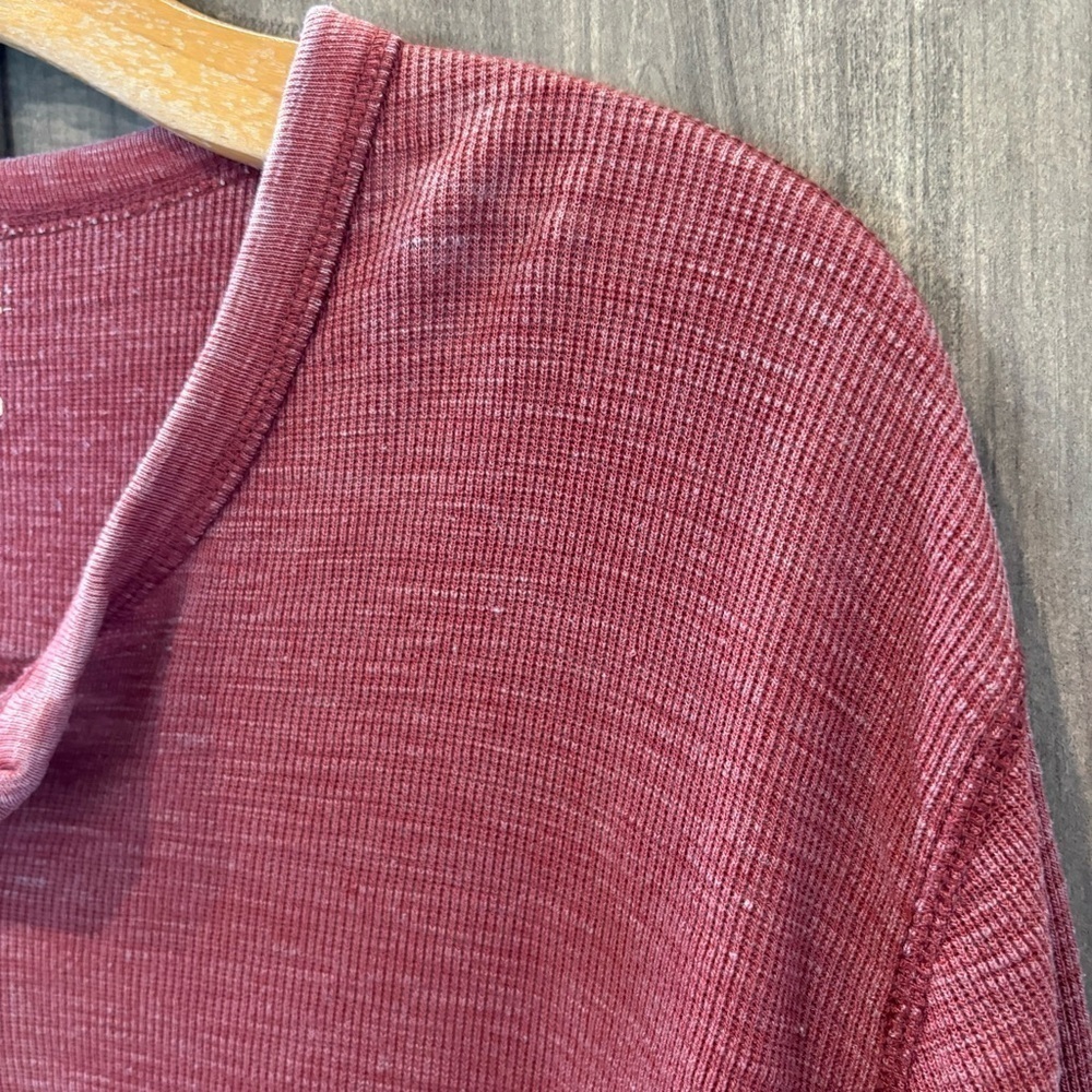 Lucky Brand XL Venice Burnout Henley Waffle Knit Thermal Rust Red - Picture 5 of 11